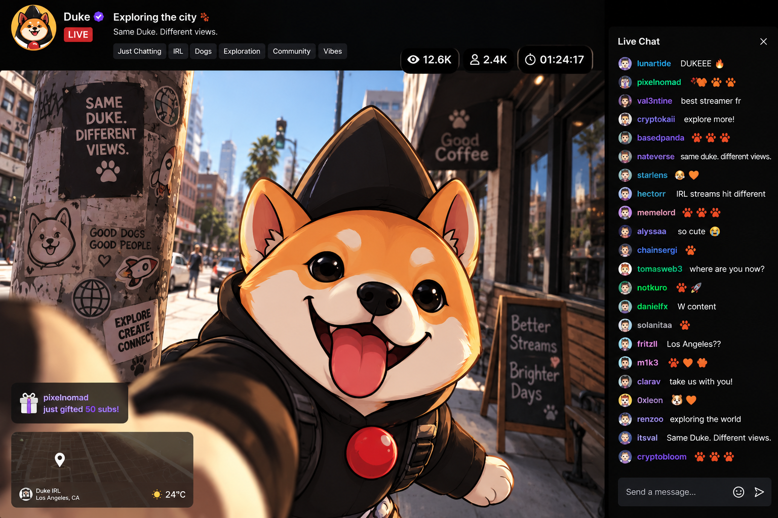 Duke live streaming with a busy chat